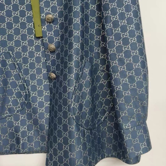 Authentic Gucci Blue Monogram Button-Up Jacket - Picture 3 of 5